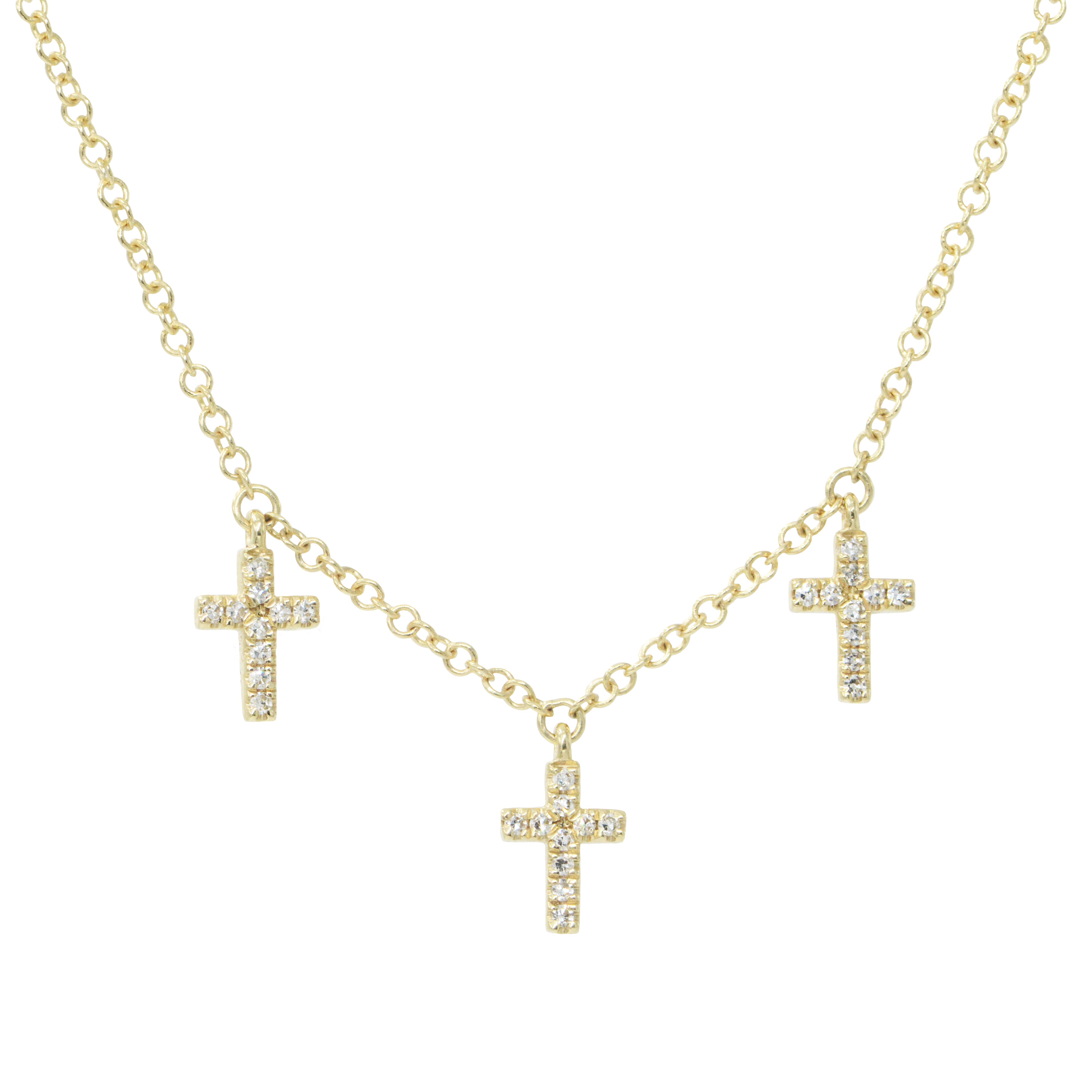 Pearled Cross Diamond Necklace, Black, Yellow Gold, 16.5