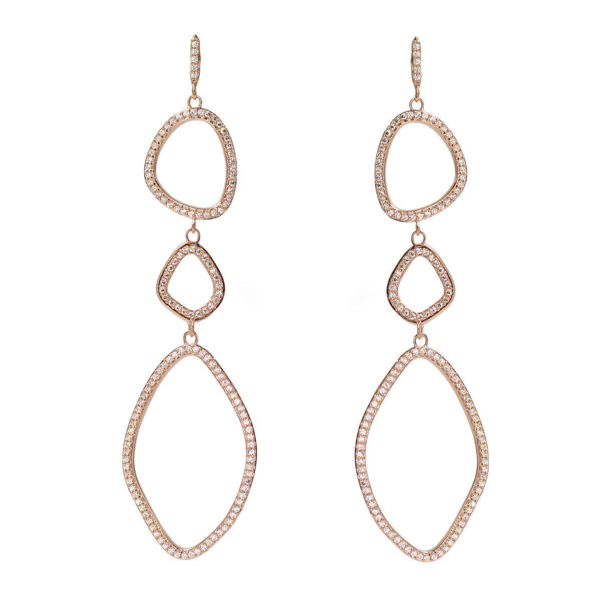 Triple organic shape dangle earrings in rose gold