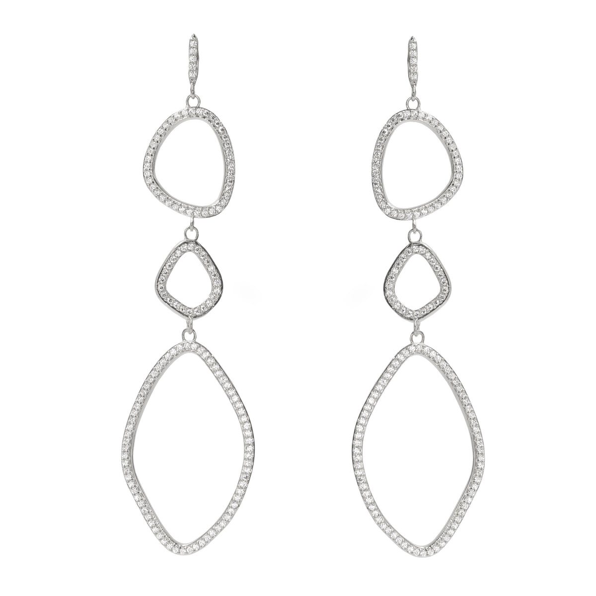triple organic shape dangle earrings in silver