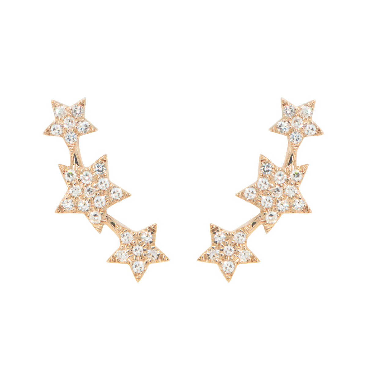 triple star stud earrings with diamonds rose gold