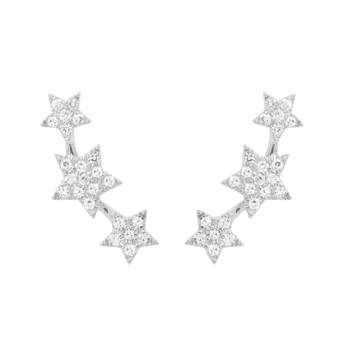 triple star stud earrings with diamonds white gold