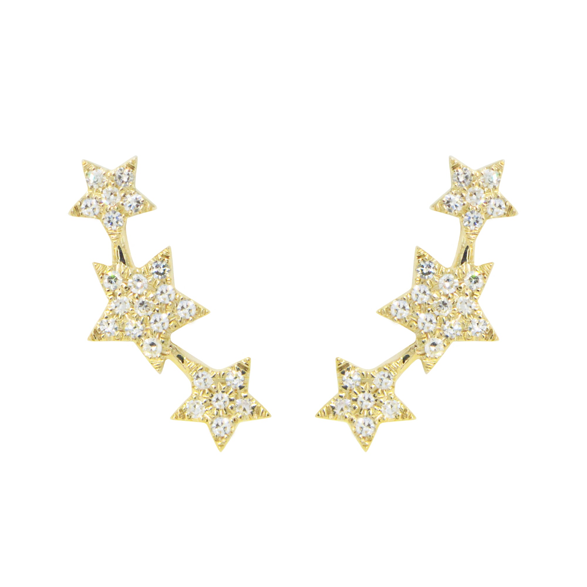 triple star stud earrings with diamonds