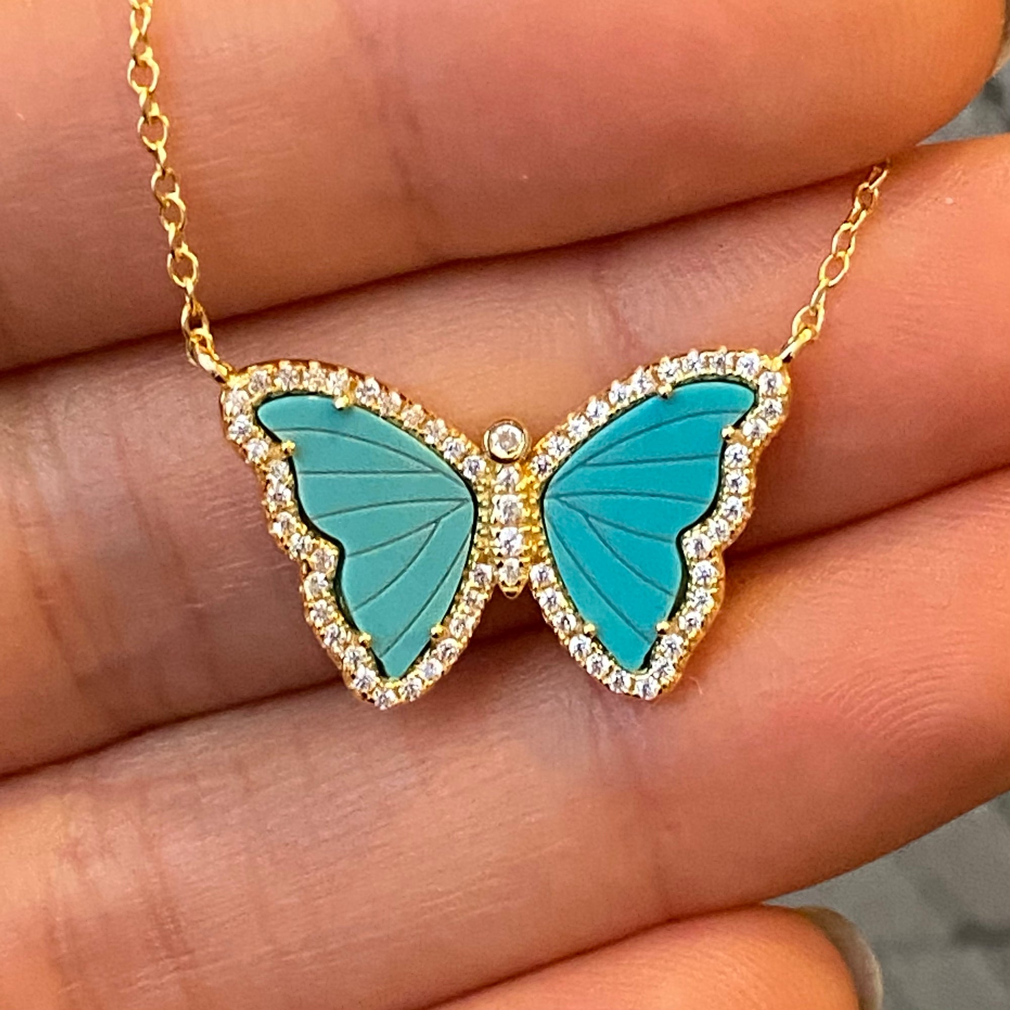 Turquoise Butterfly Necklace With Crystals