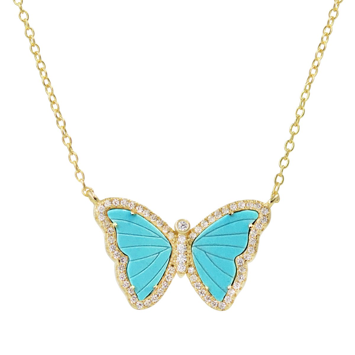Turquoise Butterfly Necklace With Crystals