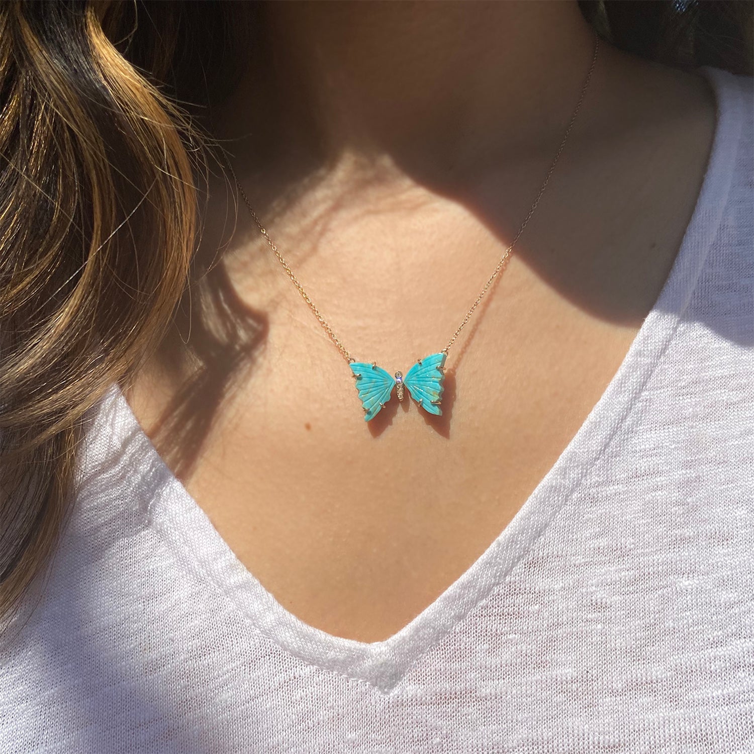Turquoise Butterfly Necklace With Diamonds