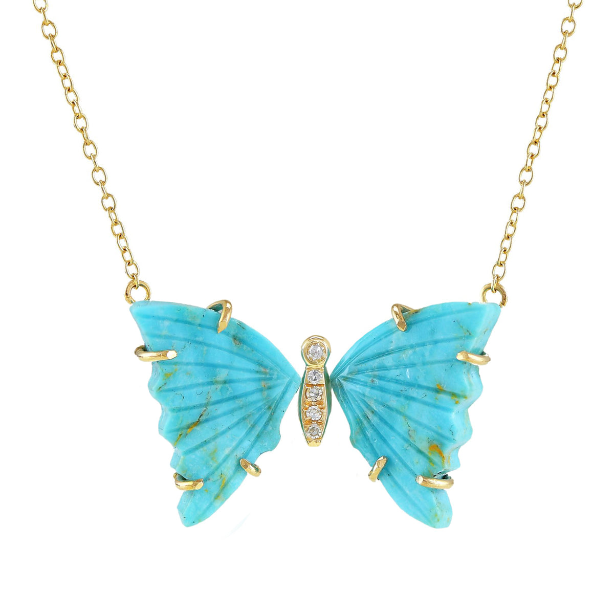 Turquoise Butterfly Necklace With Diamonds - KAMARIA