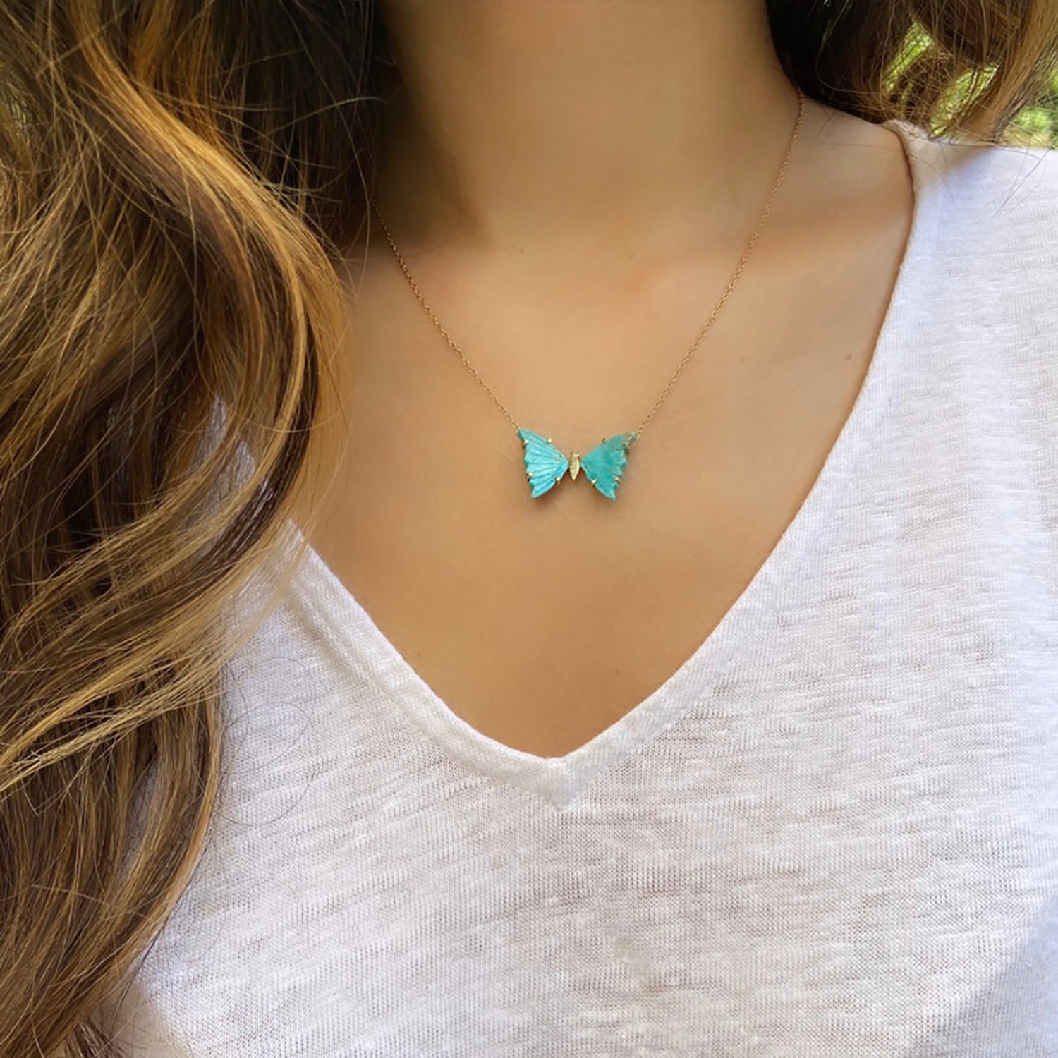 Turquoise Butterfly Necklace With White Topaz