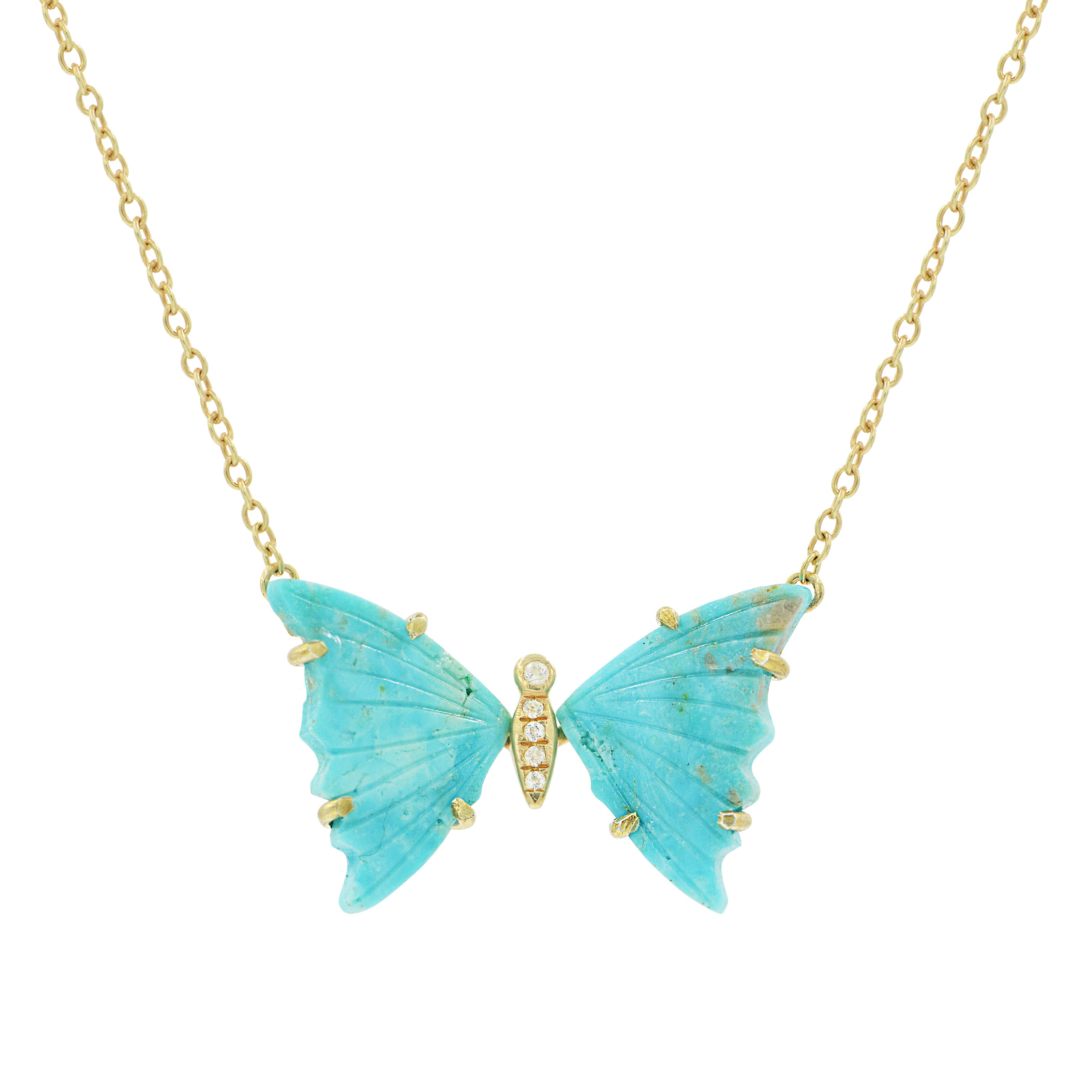 Turquoise Butterfly Necklace With White Topaz - KAMARIA