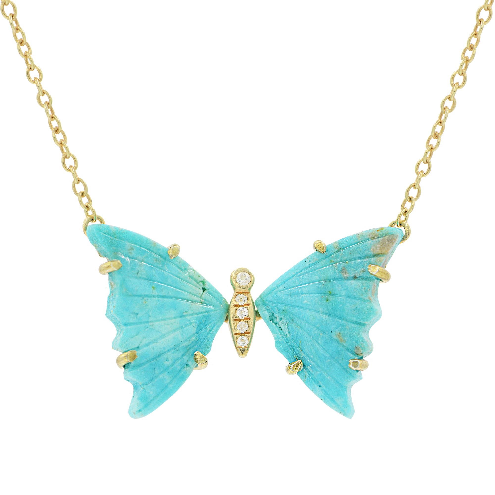 Turquoise Butterfly Necklace With White Topaz
