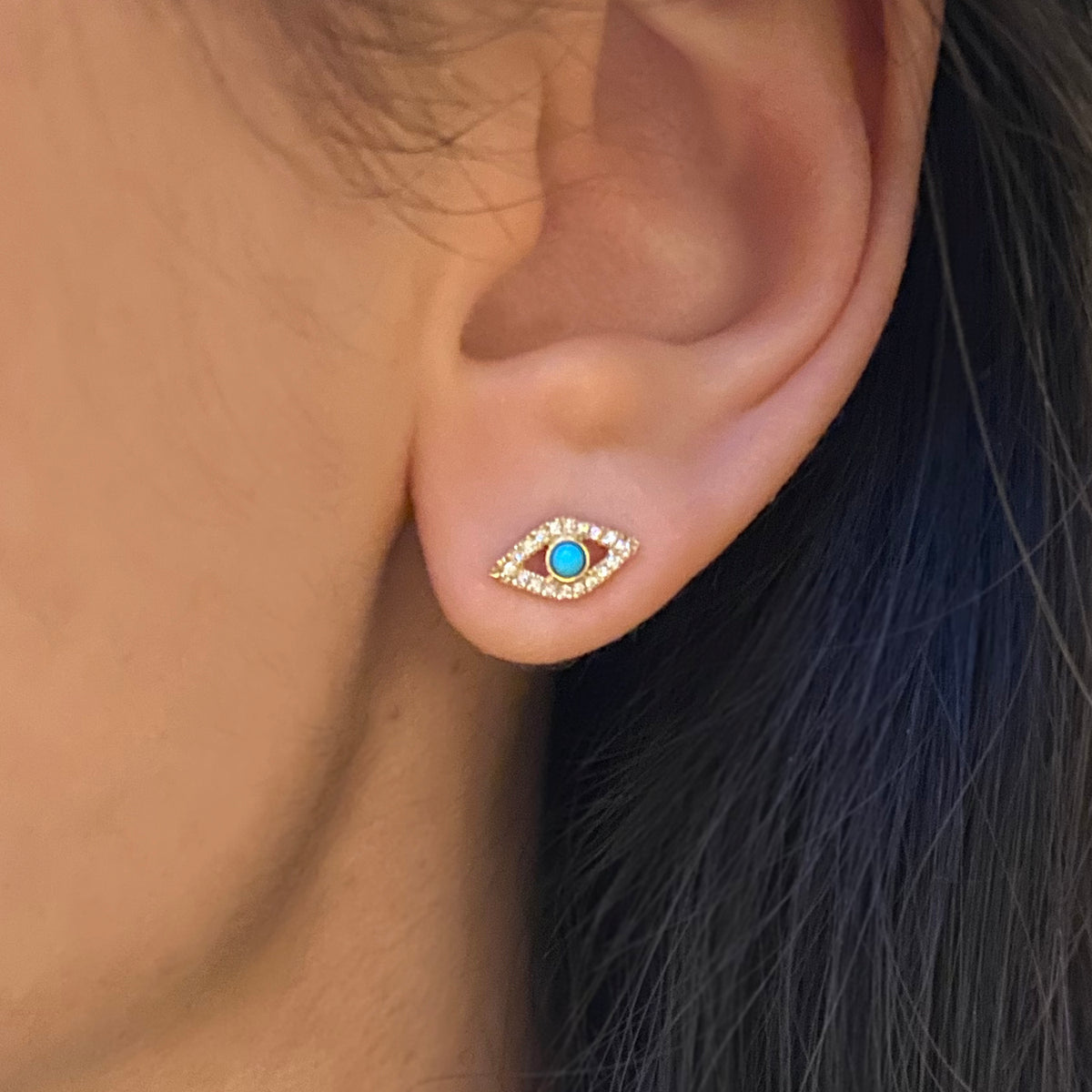 Turquoise Evil Eye Stud Earrings With Diamonds Lifestyle
