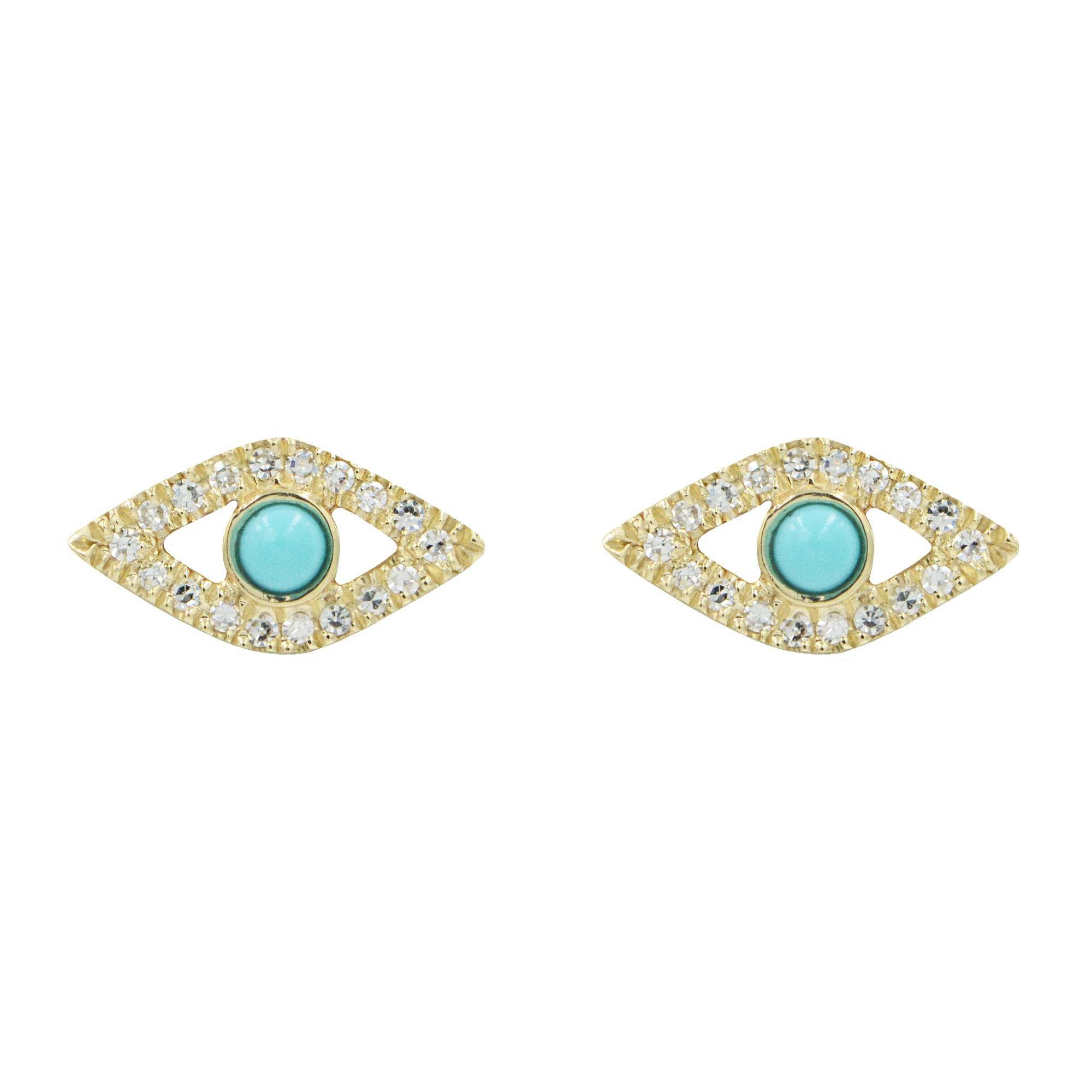 Turquoise Evil Eye Stud Earrings With Diamonds