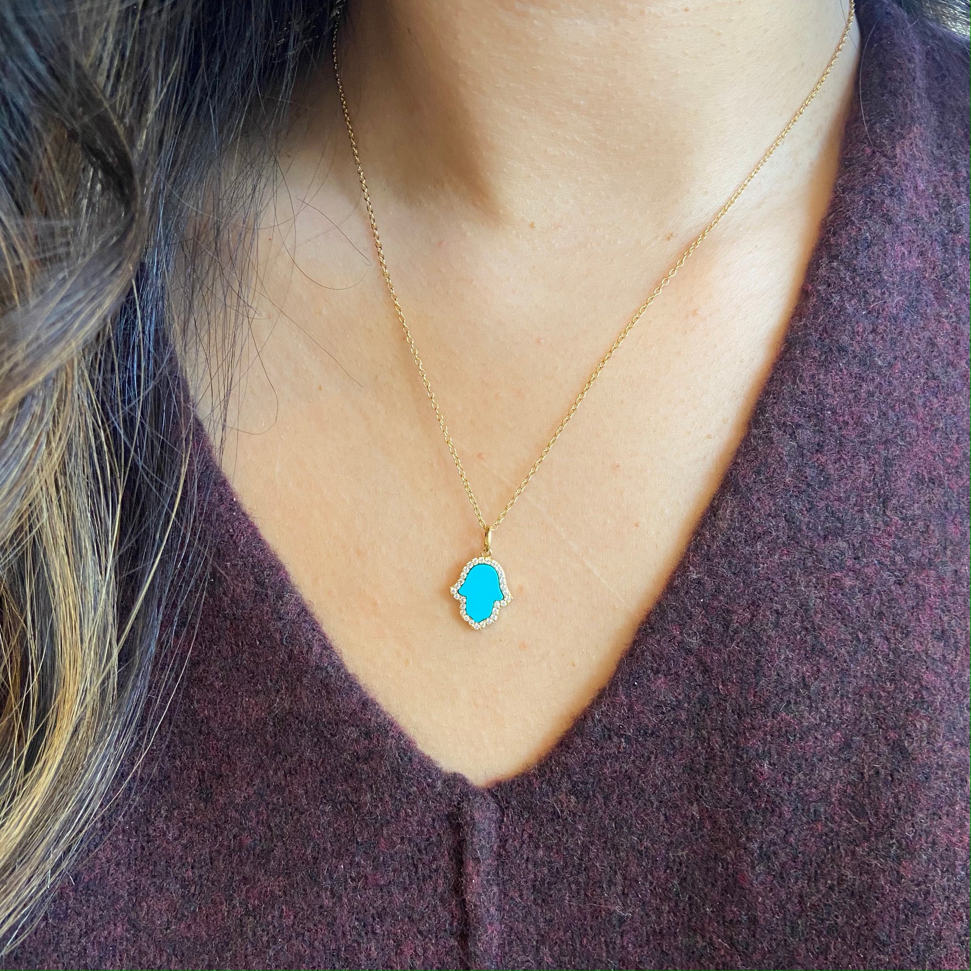 Hamsa Hand Necklace in Turquoise