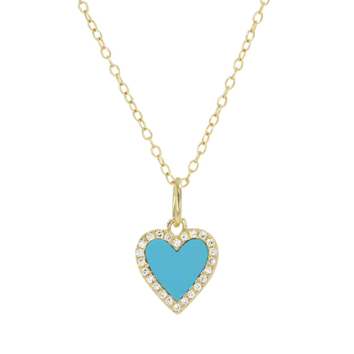 turquoise heart necklace with diamonds on simple chain