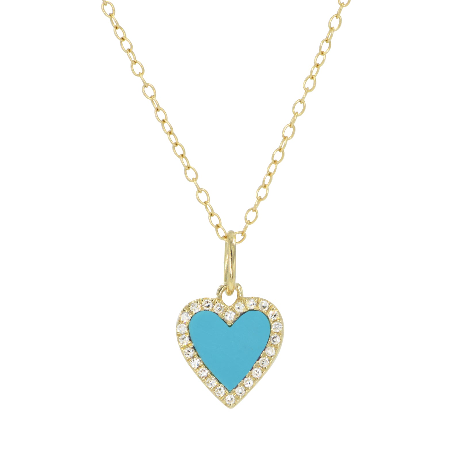 turquoise heart necklace with diamonds on simple chain