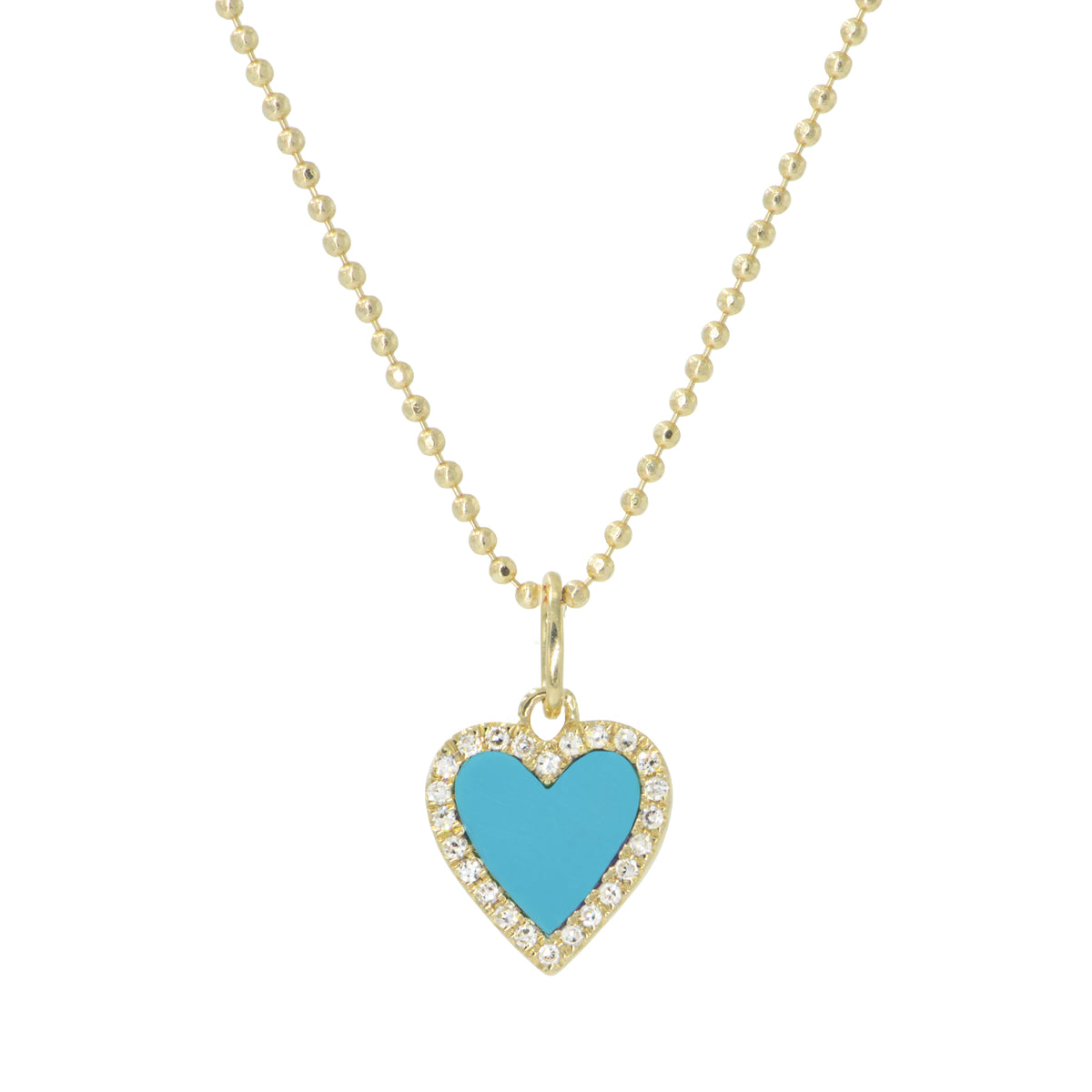turquoise heart necklace with diamonds mini on ball chain