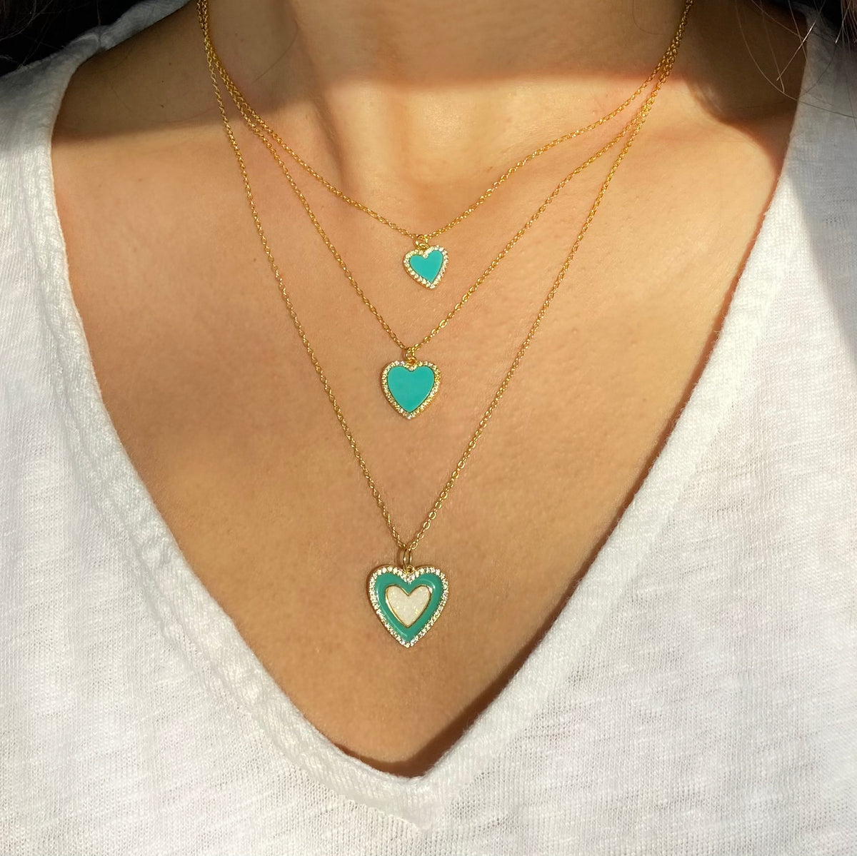 turquoise layered hear necklaces