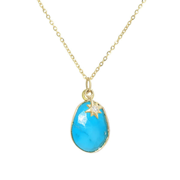 Mini Horseshoe Diamond Turquoise necklace, Yellow Gold, 16.5