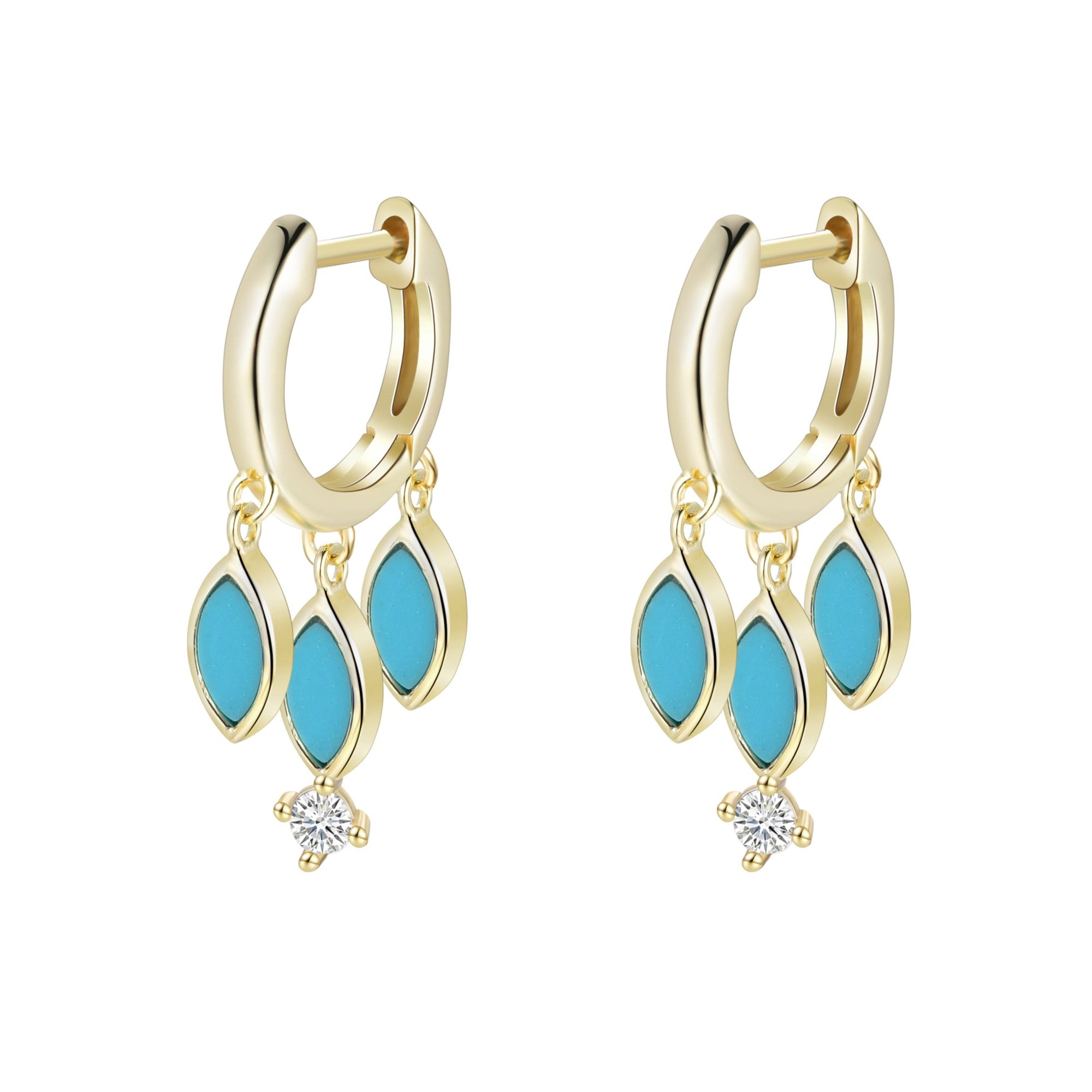 turquoise shaker huggie earrings gold