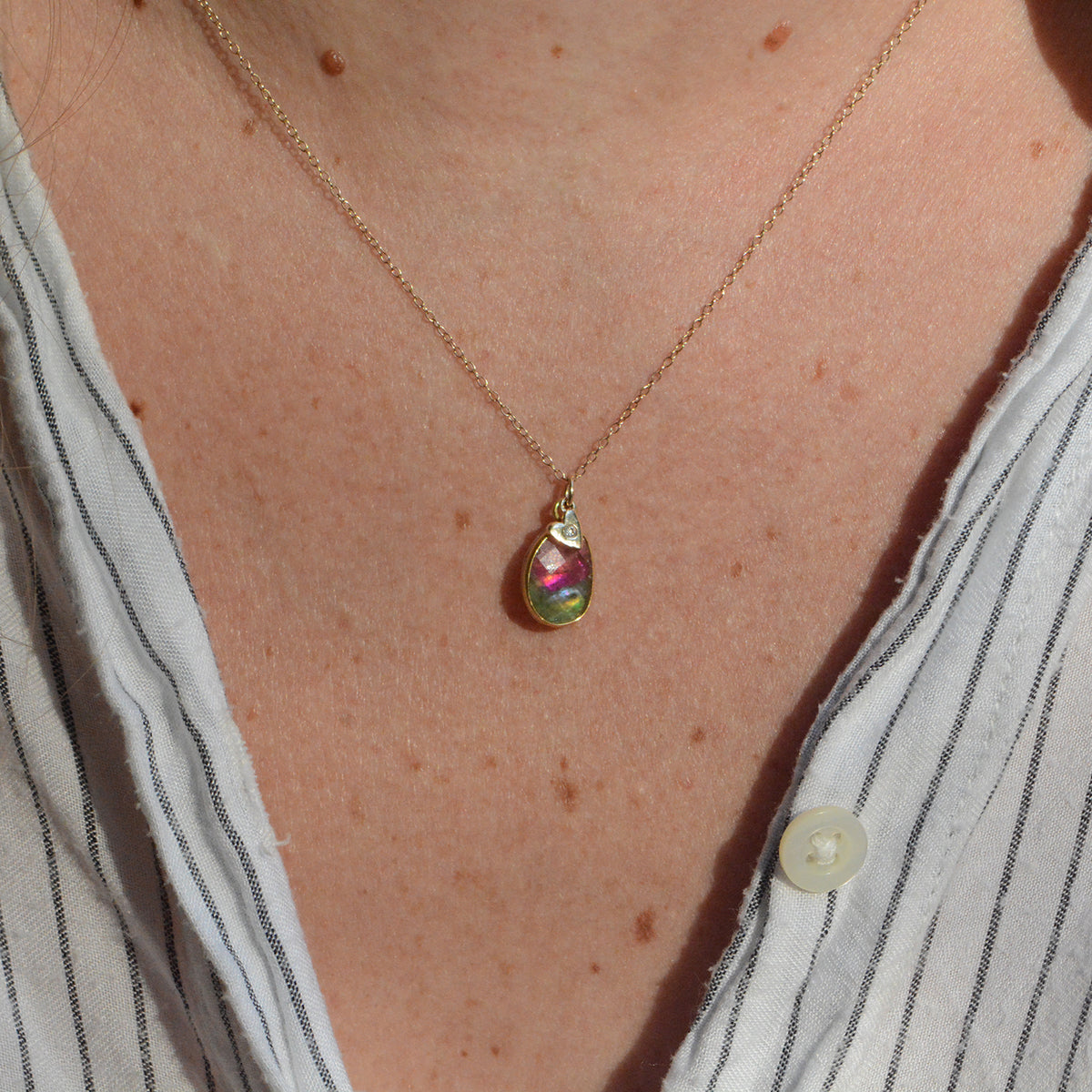 Watermelon Tourmaline Necklace With Diamond Heart Charm Lifestyle
