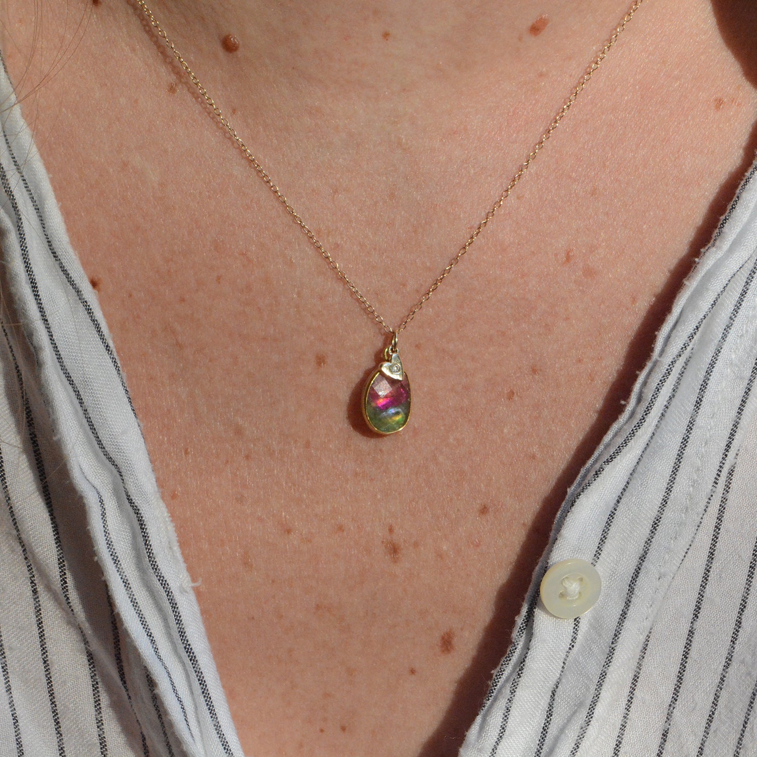 14K Blue Pink Watermelon Tourmaline Necklace, Solid Rose Gold Flower – Jen  Volkodav Jewelry Design