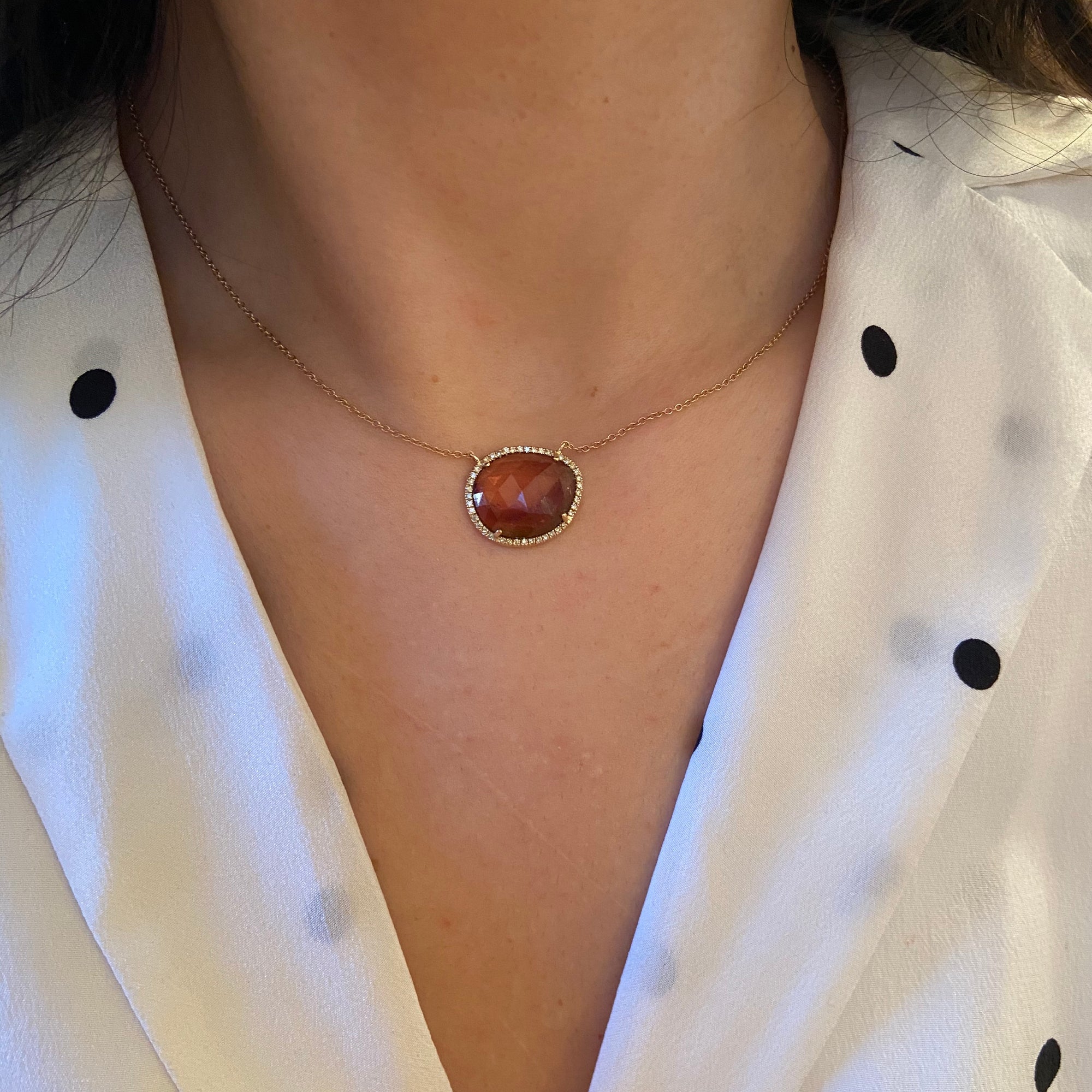 Watermelon Tourmaline Necklace With Diamonds in 14k Gold