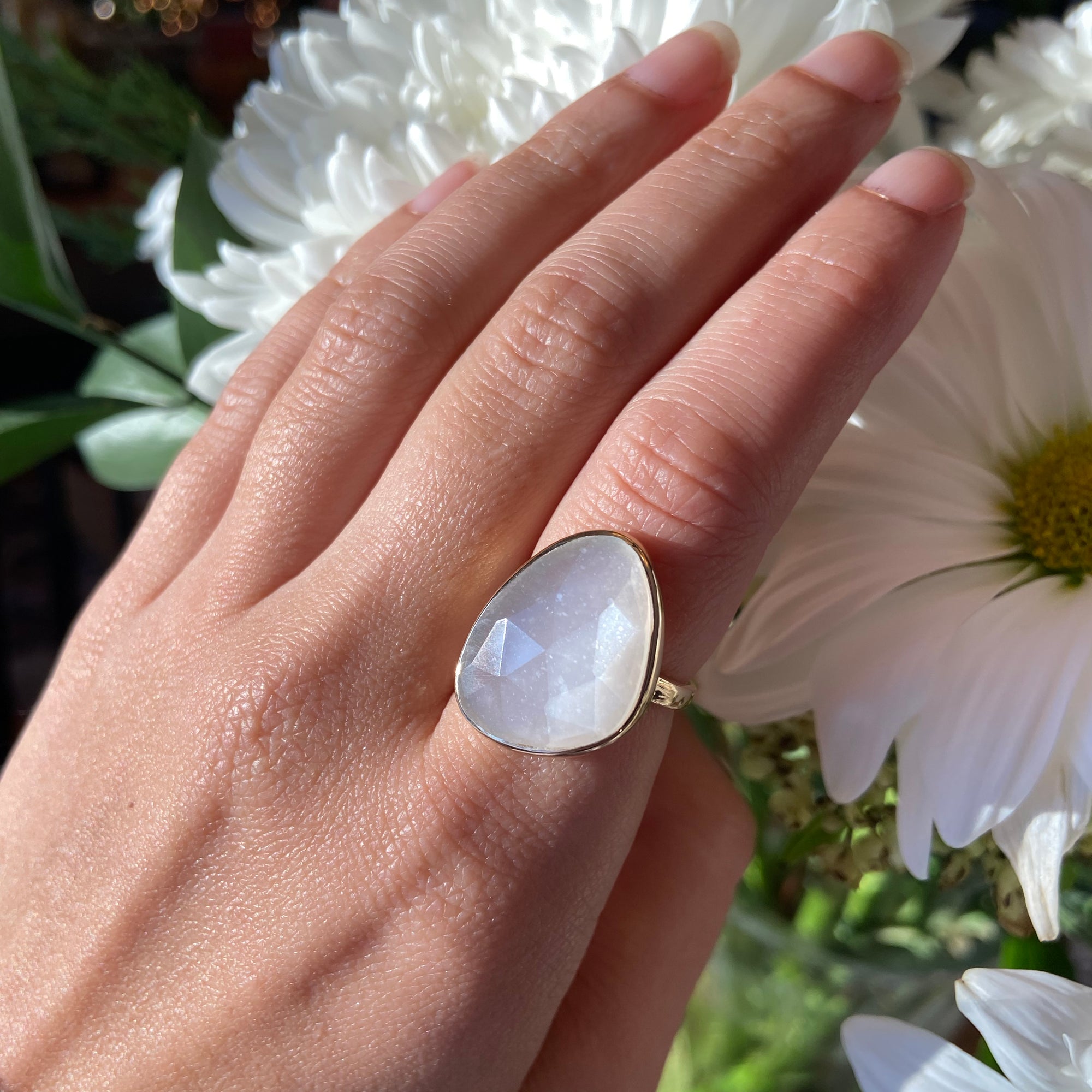 white moonstone large gemstone ring