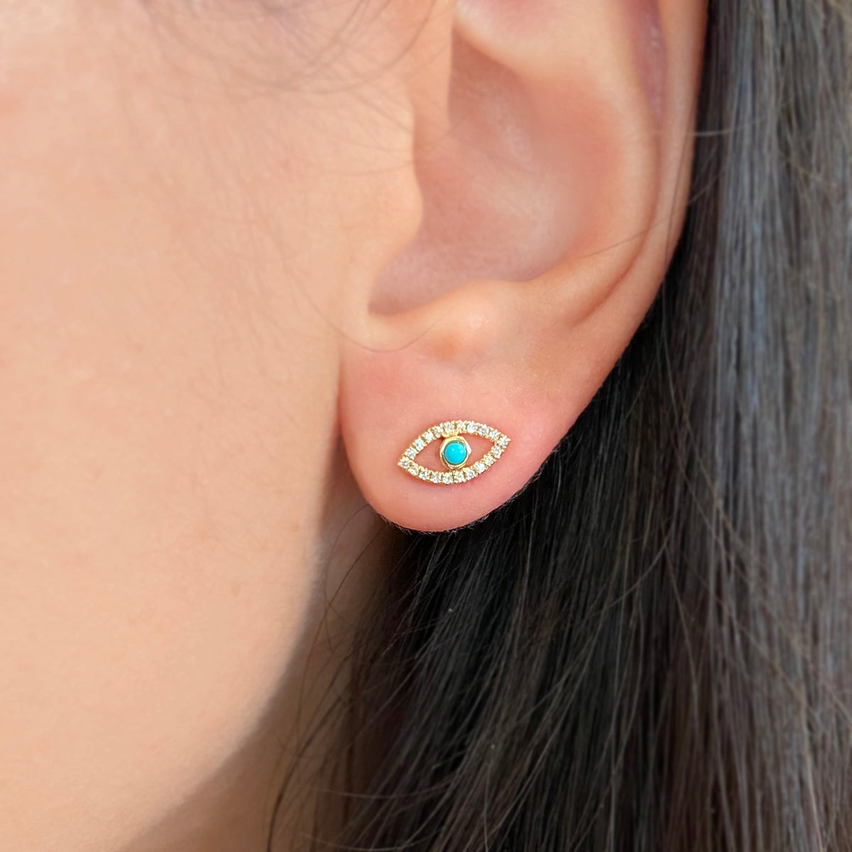 Wink Evil Eye Diamond Stud Earrings Turquoise