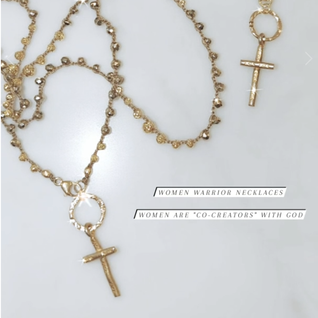 Woman Warrior Beaded Macrame Necklace with Pyrite